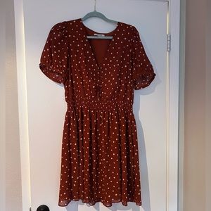 Burnt orange and ivory dress. A-line. Short.